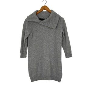 Cynthia Rowley 100% Cashmere Gray Tunic Sweater Pullover Size M Fold Over Collar